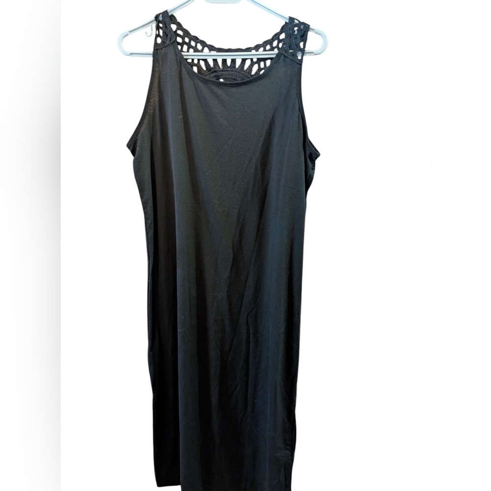 2/22$ Black long Sleeveless Dress with Crochet Detail